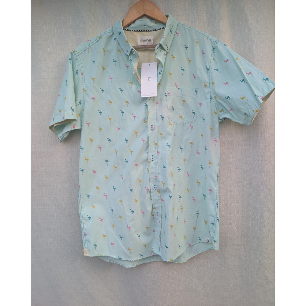 Sovereign Code Mens Medium Mint Green Flamingo Tropical Short Sleeve NWT